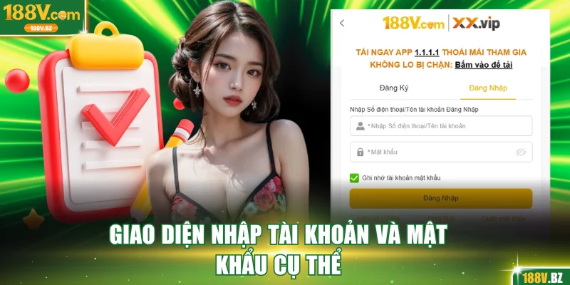 Giao diện nhập tài khoản và mật khẩu cụ thể